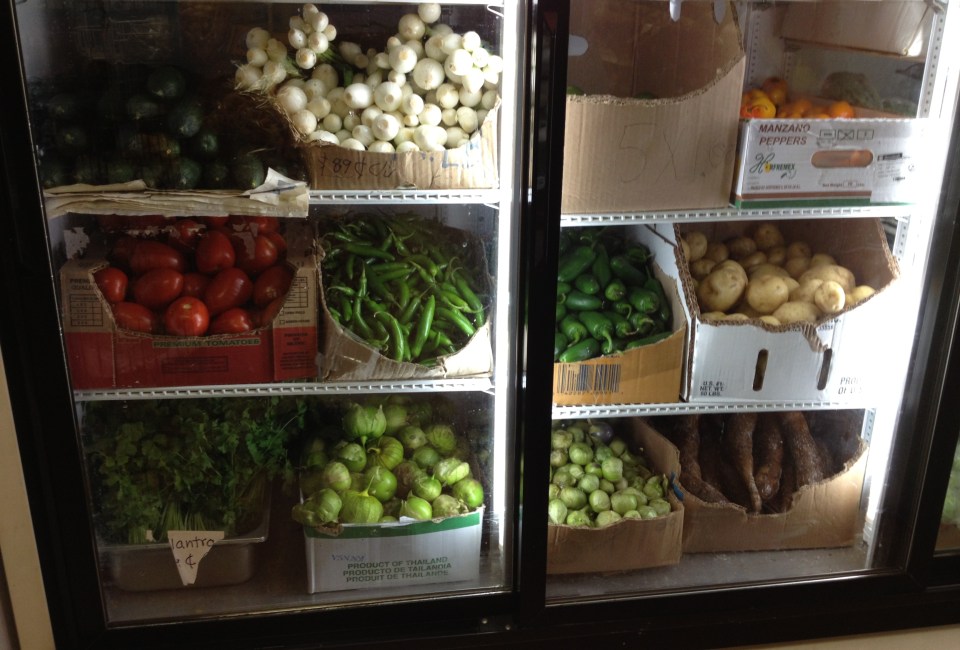 Produce: jalapeños, tomatoes, onions, potatoes, tomatillos and nopales
